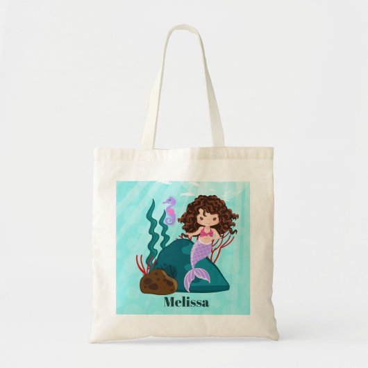 Cute mermadi voegt naam meiden canvas tas toe (Voorkant)
