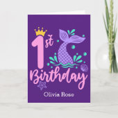 Cute Mermaid 1st Birthday Kaart (Voorkant)