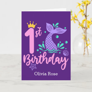Cute Mermaid 1st Birthday Kaart