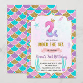 Cute mermaid 2e verjaardag uitnodiging (Voorkant / Achterkant)