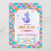 Cute mermaid 3de verjaardagsuitnodiging kaart (Voorkant / Achterkant)