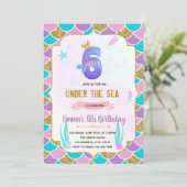 Cute mermaid 6e verjaardag uitnodiging (Staand voorkant)