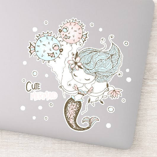 Cute Mermaid and Blowfish Tail Sticker (Detail)