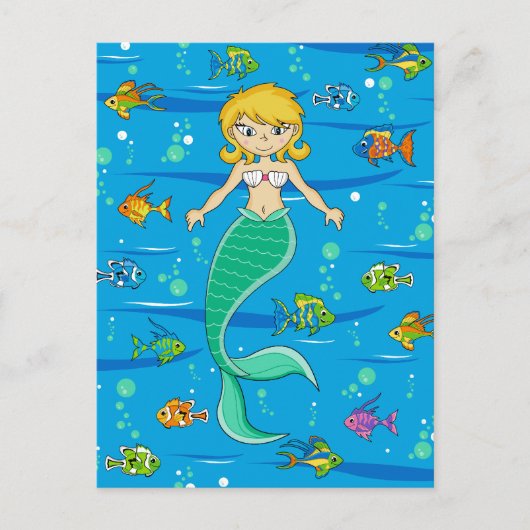 Cute Mermaid and Fish Briefkaart (Voorkant)