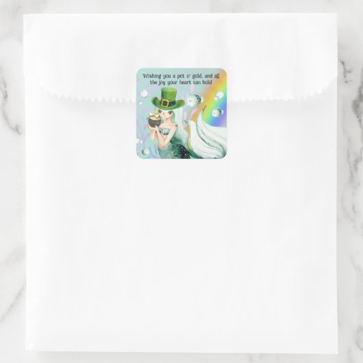 Cute Mermaid and Pot o'Gold St. Patrick's Day Vierkante Sticker (Tas)