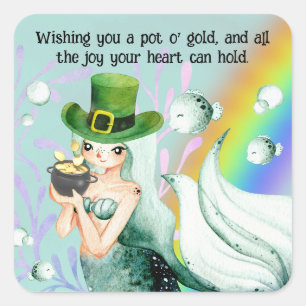Cute Mermaid and Pot o'Gold St. Patrick's Day Vierkante Sticker