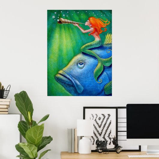 Cute Mermaid Art Poster (Thuiskantoor)