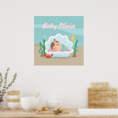 Cute Mermaid Baby Girl Nursery Decor Poster (Keuken)