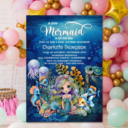 Cute Mermaid Baby shower Invitation Kaart