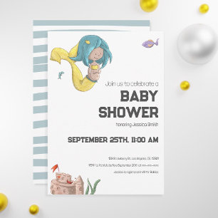 Cute Mermaid Baby shower Invitation Kaart
