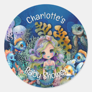 Cute Mermaid Baby shower Invitation Ronde Sticker