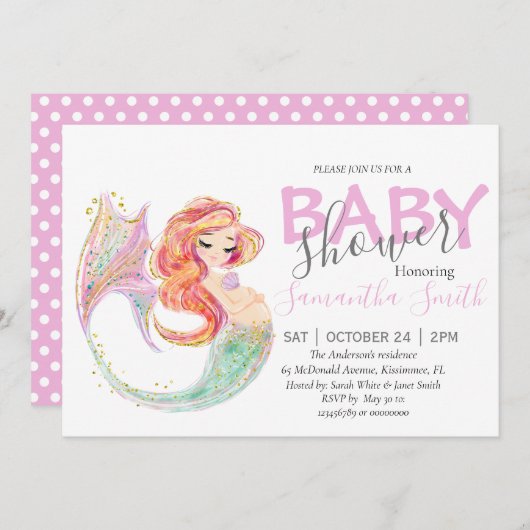CUTE MERMAID BABY SHOWER onder het zee Aankondiging (Voorkant / Achterkant)