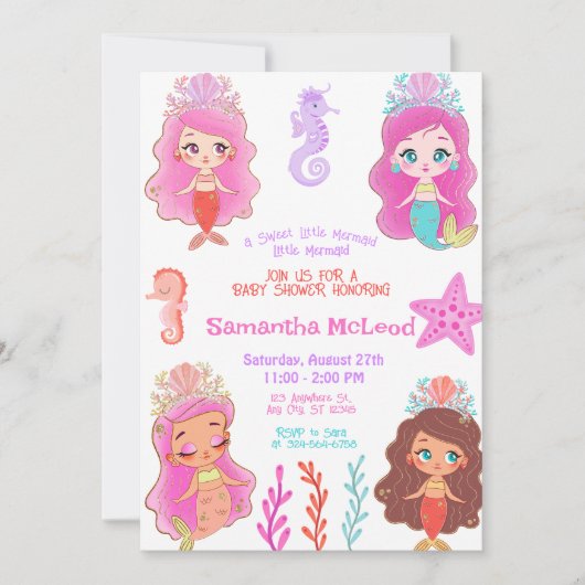 Cute Mermaid Baby Shower Under the Sea Baby Girl  Kaart (Voorkant)
