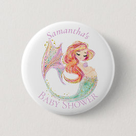 CUTE MERMAID BABY SHOWER White Button