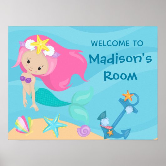 Cute Mermaid Beach Girl Custom Welcome to My Room Poster (Voorkant)