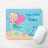 Cute Mermaid Beach Girl Pink Hair Aangepast Kind Muismat (Met muis)