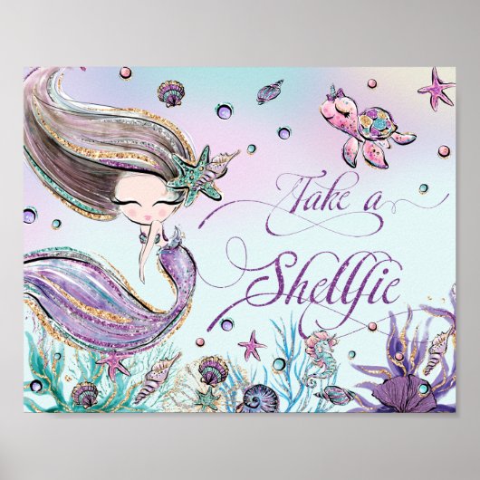 Cute Mermaid Birthday Baby shower Neem een schelp  Poster (Voorkant)