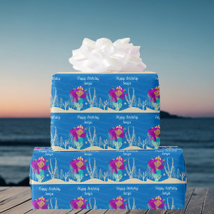 Cute Mermaid Birthday Girl Custom Blue Ocean Cadeaupapier