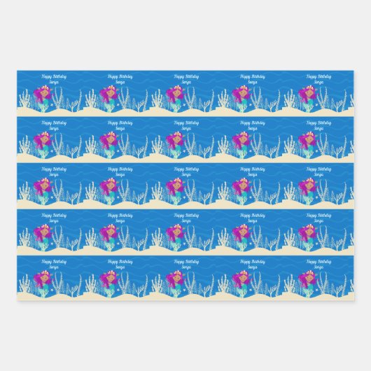 Cute Mermaid Birthday Girl Custom Blue Ocean Inpakpapier Vel (Voorkant)