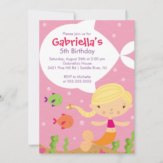 Cute Mermaid Birthday Invitation Kaart (Voorkant)