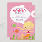 Cute Mermaid Birthday Invitation Kaart (Voorkant / Achterkant)
