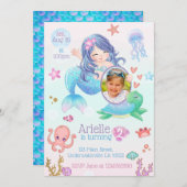 Cute Mermaid Birthday Invitation Kaart (Voorkant / Achterkant)