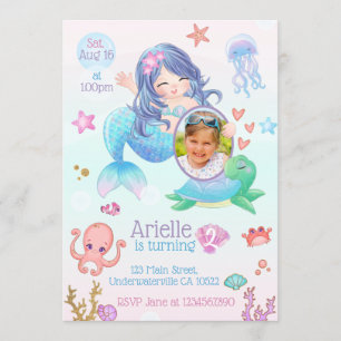 Cute Mermaid Birthday Invitation Kaart
