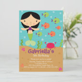 Cute Mermaid Birthday Invitation Kaart (Staand voorkant)