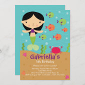 Cute Mermaid Birthday Invitation Kaart (Voorkant / Achterkant)