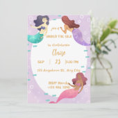 Cute Mermaid Birthday Invitation Kaart (Staand voorkant)