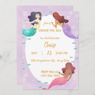 Cute Mermaid Birthday Invitation Kaart