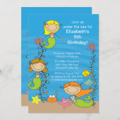Cute Mermaid Birthday Invitation Kaart (Voorkant / Achterkant)