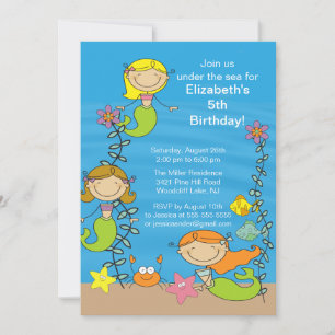 Cute Mermaid Birthday Invitation Kaart