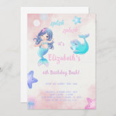 Cute Mermaid Birthday Invitation Kaart (Voorkant / Achterkant)