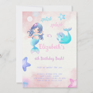 Cute Mermaid Birthday Invitation Kaart