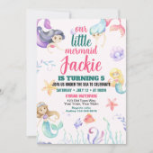 Cute Mermaid Birthday Party Invitation Kaart (Voorkant)