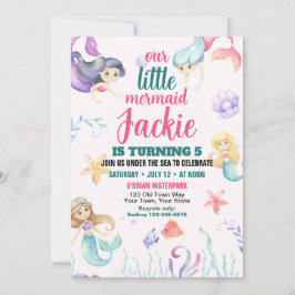 Cute Mermaid Birthday Party Invitation Kaart
