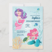 Cute Mermaid Birthday Party Invitation Kaart (Voorkant)