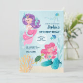 Cute Mermaid Birthday Party Invitation Kaart (Staand voorkant)
