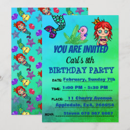 Cute Mermaid Birthday Party Ocean Kaart