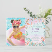 Cute Mermaid Birthday Rainbow under the Zee Foto Kaart (Staand voorkant)