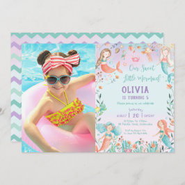 Cute Mermaid Birthday Rainbow under the Zee Foto Kaart