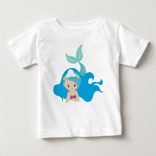 Cute Mermaid, Blue Hair, Little Mermaid, Starfish (Voorkant)