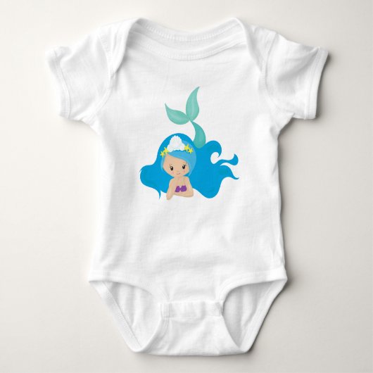 Cute Mermaid, Blue Hair, Little Mermaid, Starfish Romper (Voorkant)