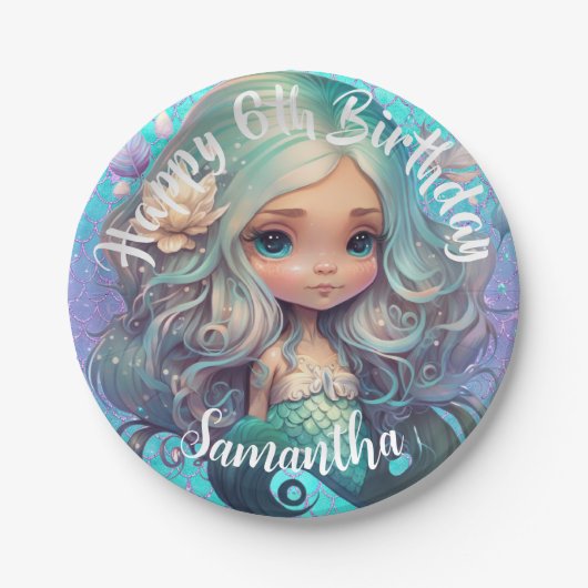 Cute Mermaid Blue Ocean Papieren Bordje (Voorkant)