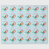 Cute Mermaid Blue Personalized Birthday Cadeaupapier (Vlak)