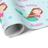 Cute Mermaid Blue Personalized Birthday Cadeaupapier (Rol Hoek)