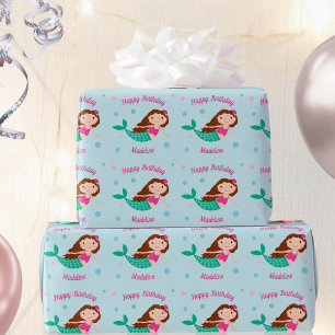 Cute Mermaid Blue Personalized Birthday Cadeaupapier