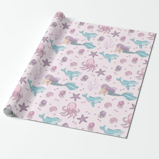 Cute Mermaid Cadeaupapier (Uitgerold)