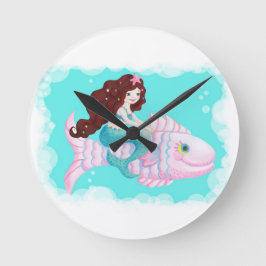 Cute Mermaid Clock Ronde Klok